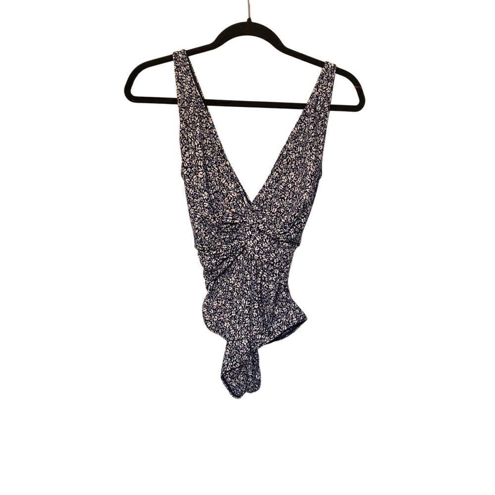 Jonathon Simkhai women’s blue and white floral, one piece swimsuit, size small